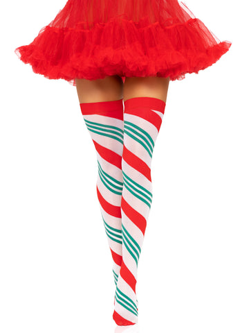 Holiday Ribbon Thigh High (Swirl) – Festive Patterned Stockings Hosiery