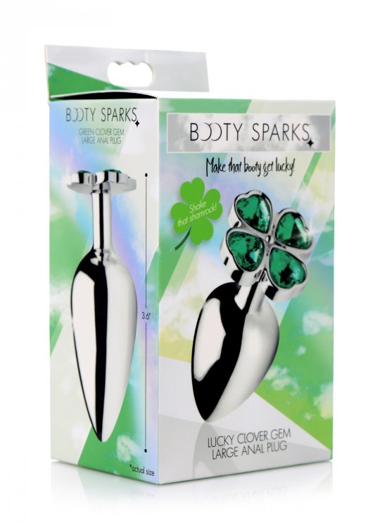 Lucky Clover Small 3.8 Inch Green Silicone Butt Plug with Gold Base Multi Large > Anal Range > Jewel Butt Plugs
