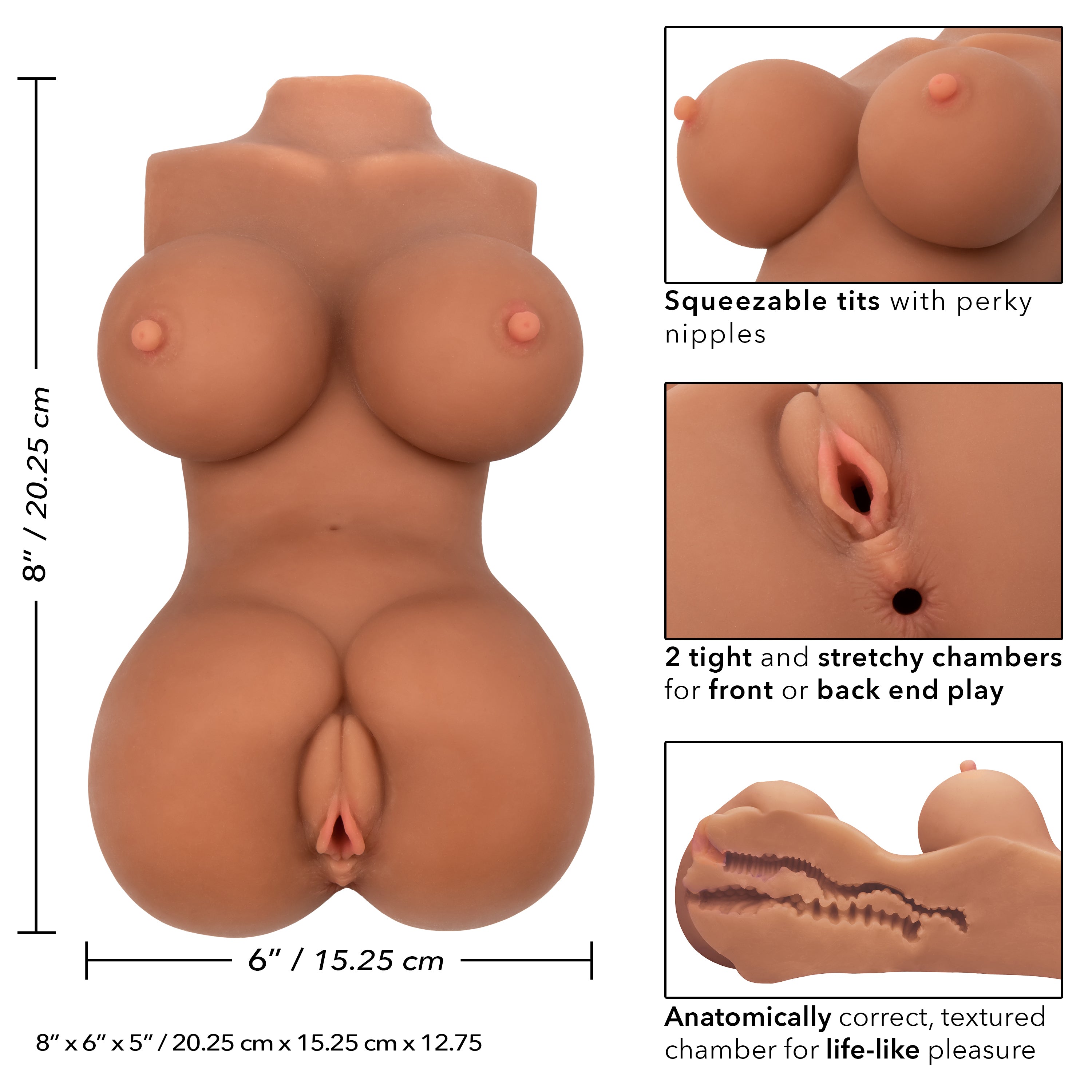 Stroke It Body Banger Male Masturbator Real Flesh Brown Strokers - Manual