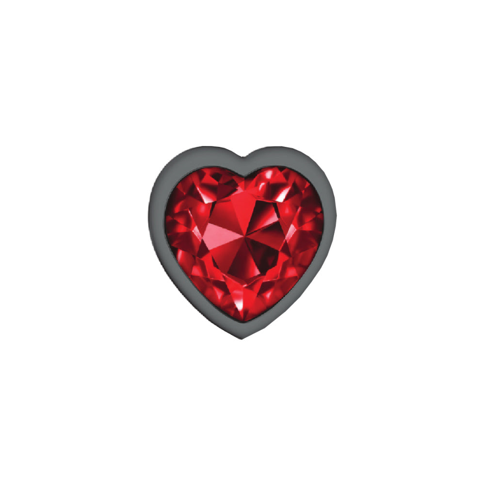 Cheeky Charms Gunmetal Butt Plug with Heart Red Jewel Medium > Anal Range > Jewel Butt Plugs