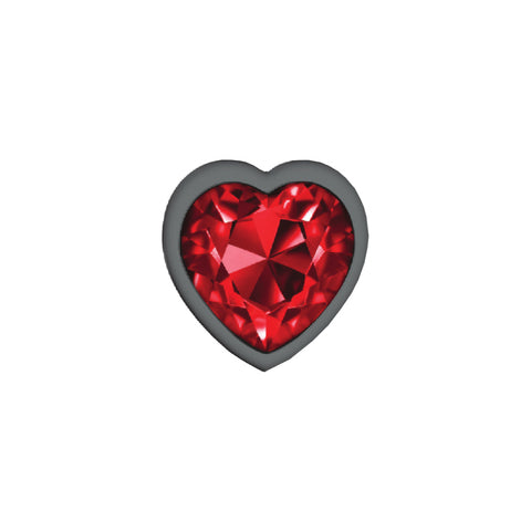 Cheeky Charms Gunmetal Butt Plug with Heart Red Jewel Medium > Anal Range > Jewel Butt Plugs