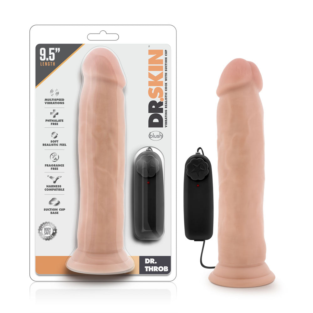 Dr Skin Dr Throb 9.5in Vibrating Realistic Cock Vanilla Suction Cup DONGS Vibrating