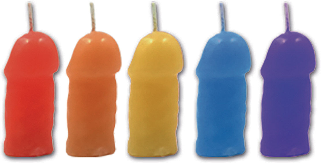 Rainbow Pecker Party Candles Set of 5 Fun Adult Birthday Candles Multi Novelty Candles