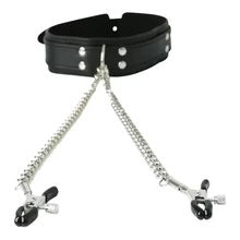 Vegan Leather Collar with Adjustable Nipple Clamps – Soft Vegan Leather Adjustable Collar with Clamps > Sex Toys > Nipple Clamps Main image