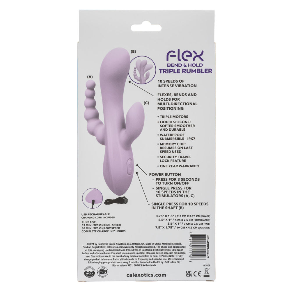 Flex Bend and Hold Triple Rumbler Purple Rabbit Vibrator Toy VIBRATORS-RABBIT-MULTI