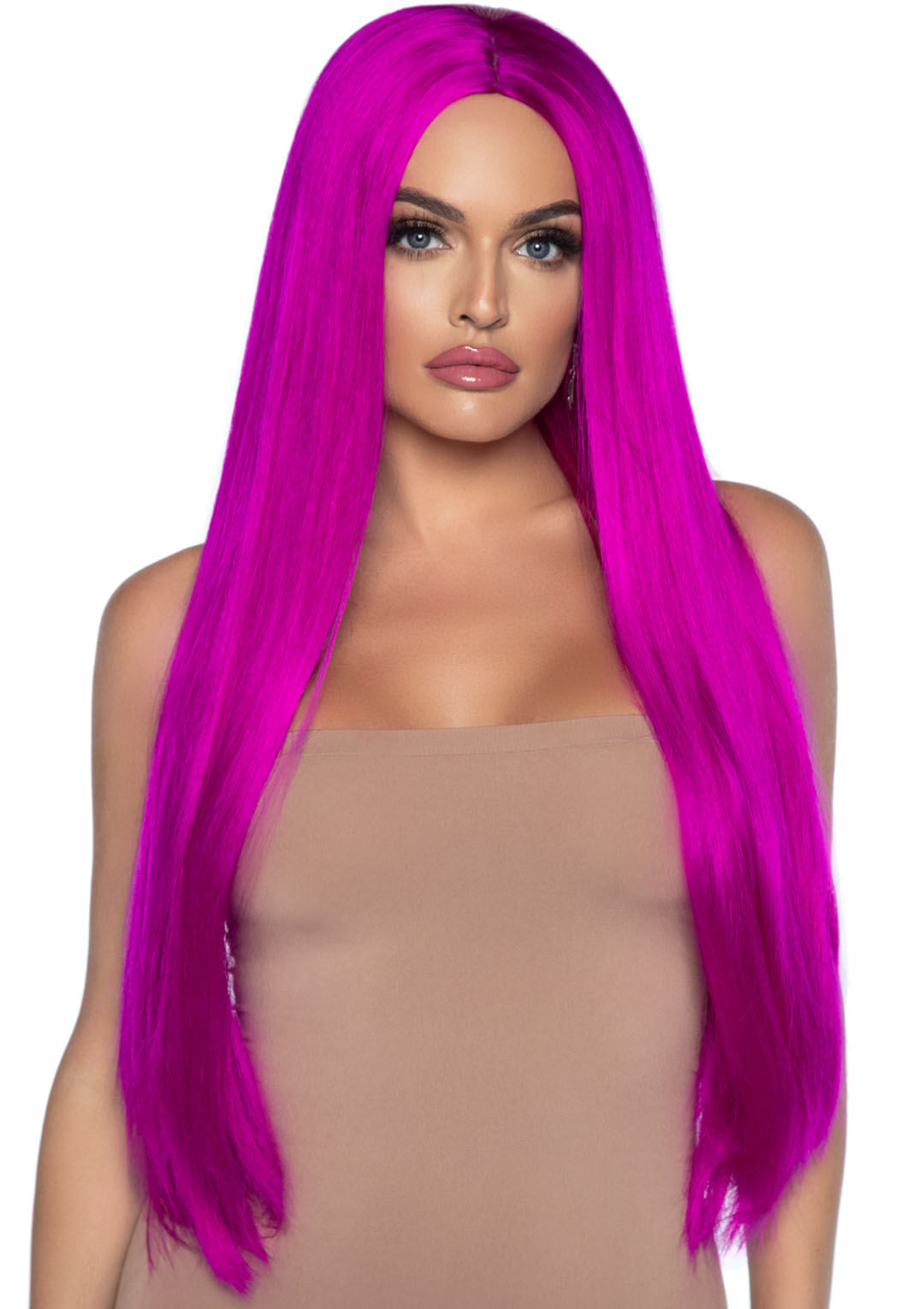 33 Inch Long Straight Center Part Synthetic Wig Raspberry Pink Wigs