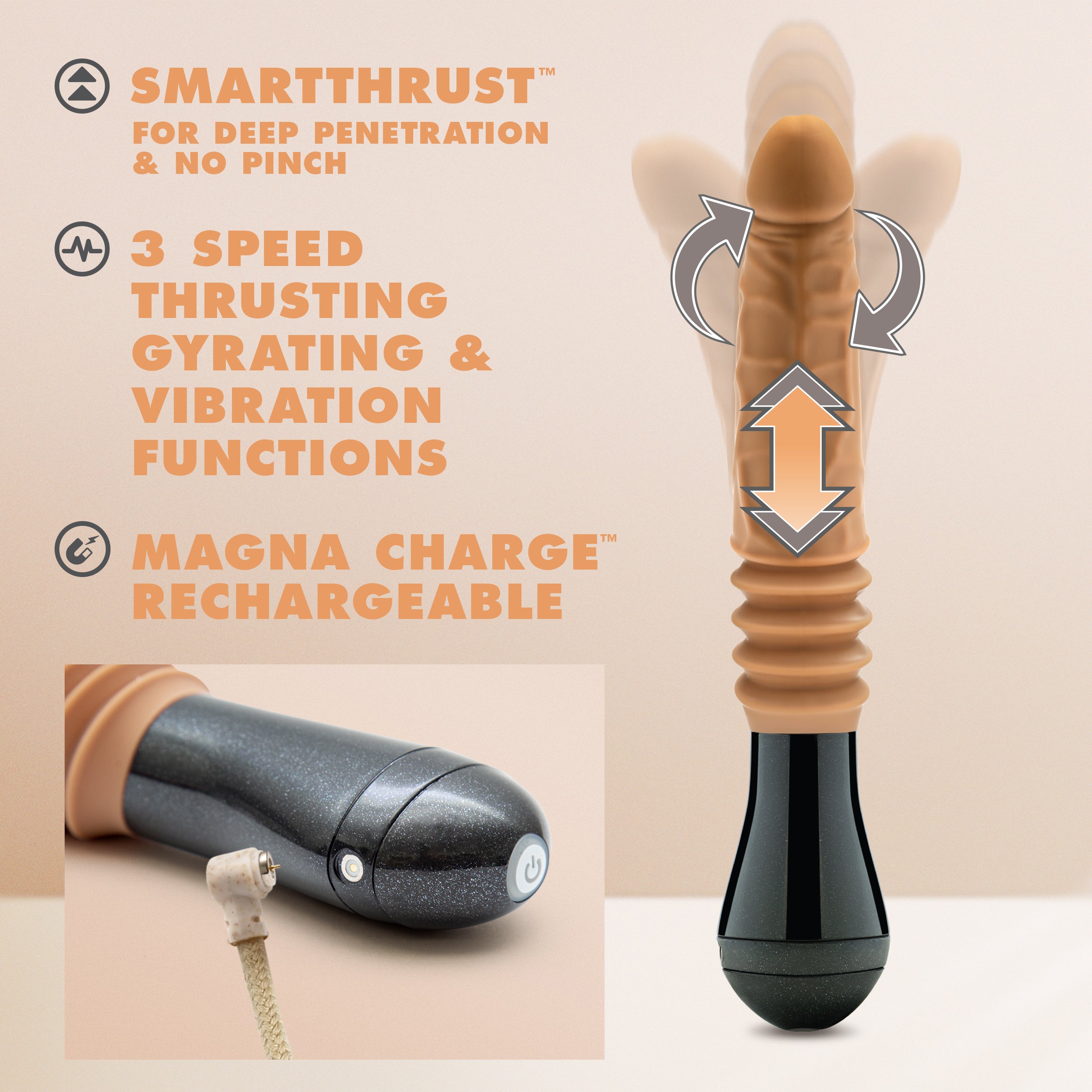 Dr. Arthur Realistic Silicone Vibrating Thrusting Dildo Tan DONGS Thrusting