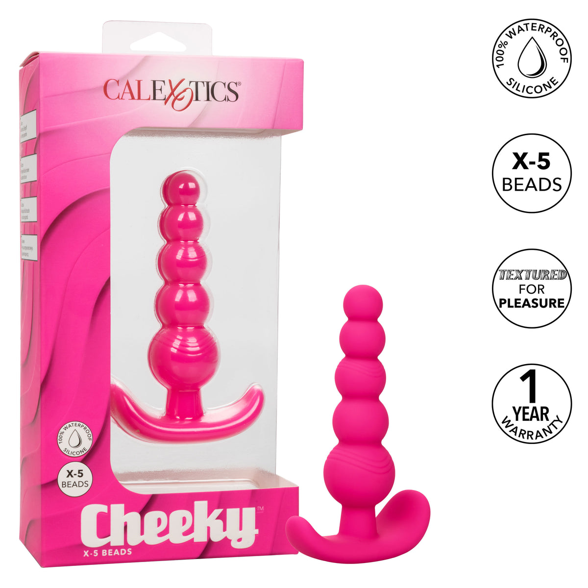 Cheeky X-5 Flexible Silicone Anal Beads with Easy Pull Handle - 4.25 Inch > Anal Range > Anal Beads