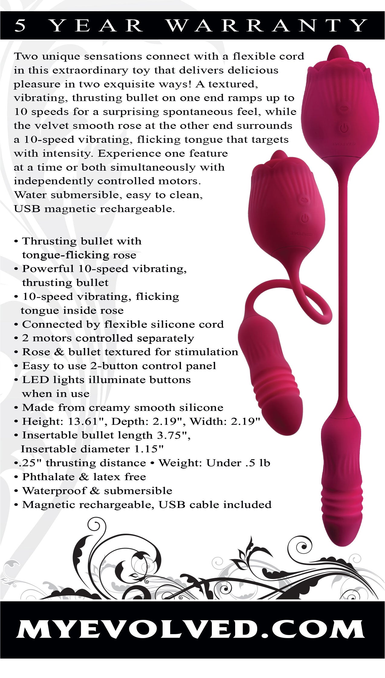Wild Rose Flexible Dual-Ended Vibrator with 10 Speeds Rose Stimulators