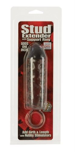 Stud Extender Penis Sleeve with Support Ring for Extra Stimulation Gray SLEEVES