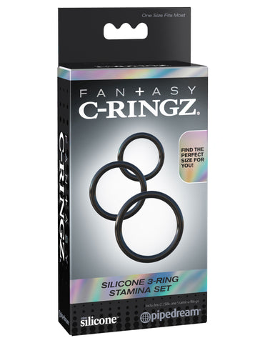 Fantasy C-Ringz Silicone Stamina Set (Black) – Silicone Ring Set COCK RING Set