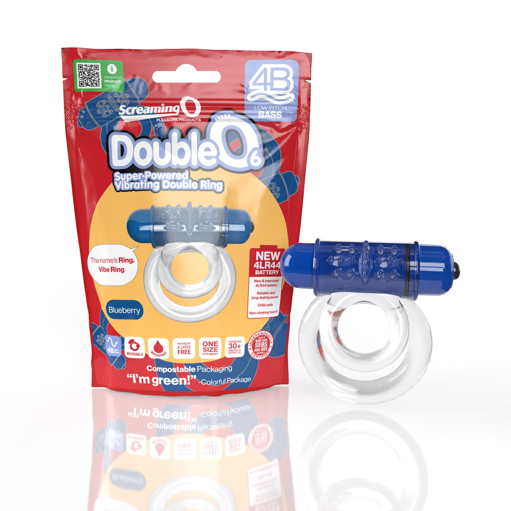 Screaming O Double O Vibrating Ring with Dual Straps Blueberry Cock Rings Vibrating