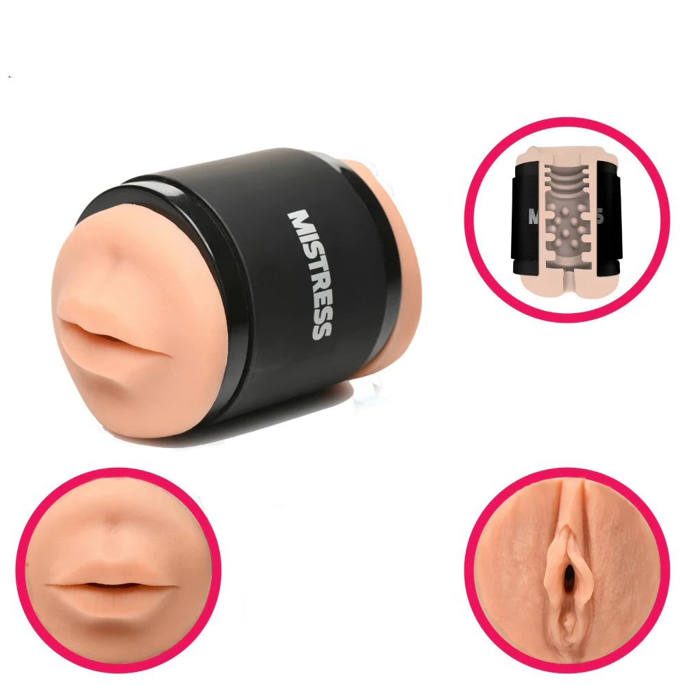 Mistress Double Shot Mini Masturbators Mouth and Pussy Medium Tone Strokers - Manual