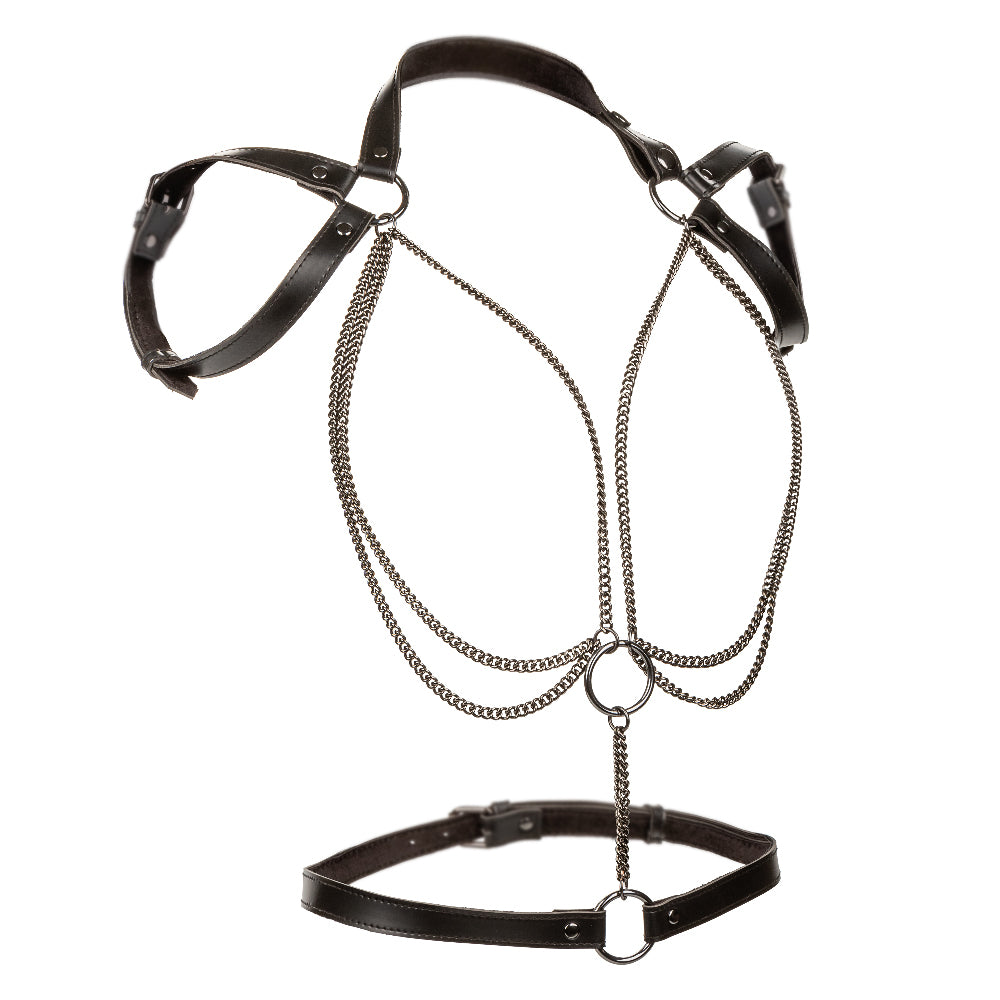 Euphoria Collection Plus Size Multi Chain Halter Harness with Vegan Leather and Velvet Interior, Adjustable Straps, Heavy Duty Metal Chain Womens Harnesses