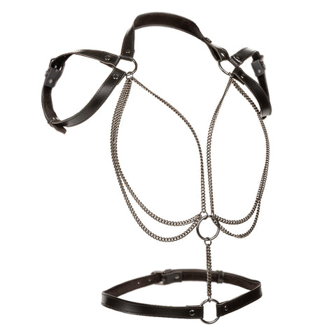 Euphoria Collection Plus Size Multi Chain Halter Harness with Vegan Leather and Velvet Interior, Adjustable Straps, Heavy Duty Metal Chain Womens Harnesses