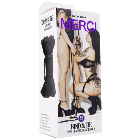 Merci 6mm Hemp Bondage Rope 50 Feet Black for Adult Intimacy Black Rope