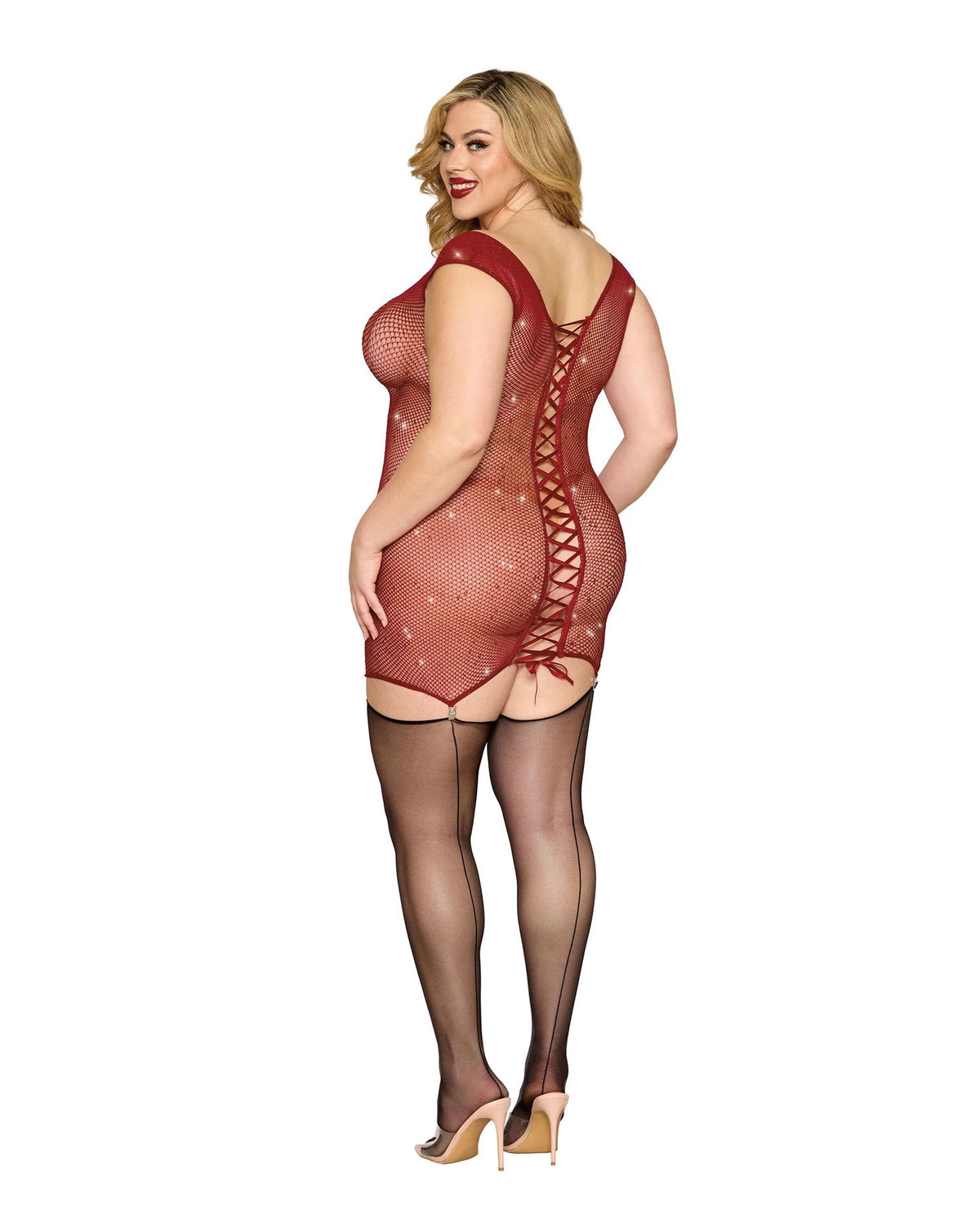 Red One Size Garter Slip Lingerie Nylon Spandex Queen Fit Red Curvy Size > Clothes > Plus Size Lingerie