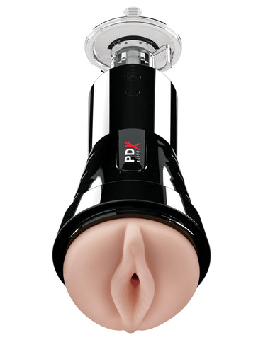 Pdx Elite Cock Compressor Vibrating Stroker for Enhanced Pleasure and Control Beige Strokers - Auto