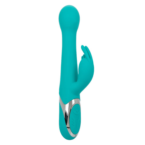 CalExotics Enchanted Oscillate Teal Dual Stimulator with Thrusting and Rotating Beads, 12 Vibration Functions, USB Rechargeable, Waterproof Silicone, 8.5 Inches VIBRATORS-RABBIT