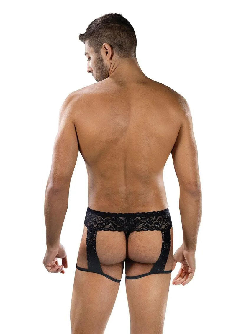 Midnight Stride (Black) – Men’s Sheer Lace Garter Mens Apparel