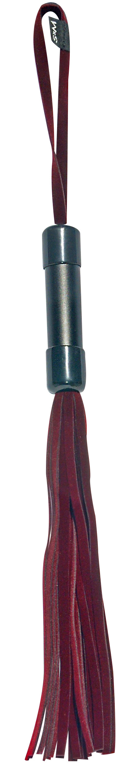 Sex and Mischief Enchanted Red Leather Flogger - 33 cm Black Handle and Wrist Loop Whips & Paddles