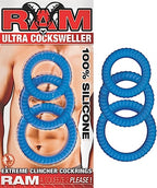 Ram Ultra Black Silicone Cock Ring Set Blue > Cock Ring > Sets