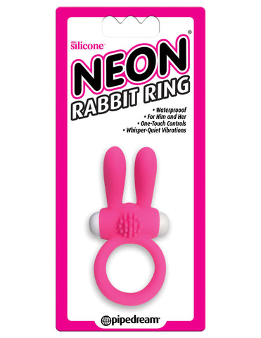 Pink Neon Rabbit Vibrating Cock Ring for Couples Intimacy Cock Rings Vibrating