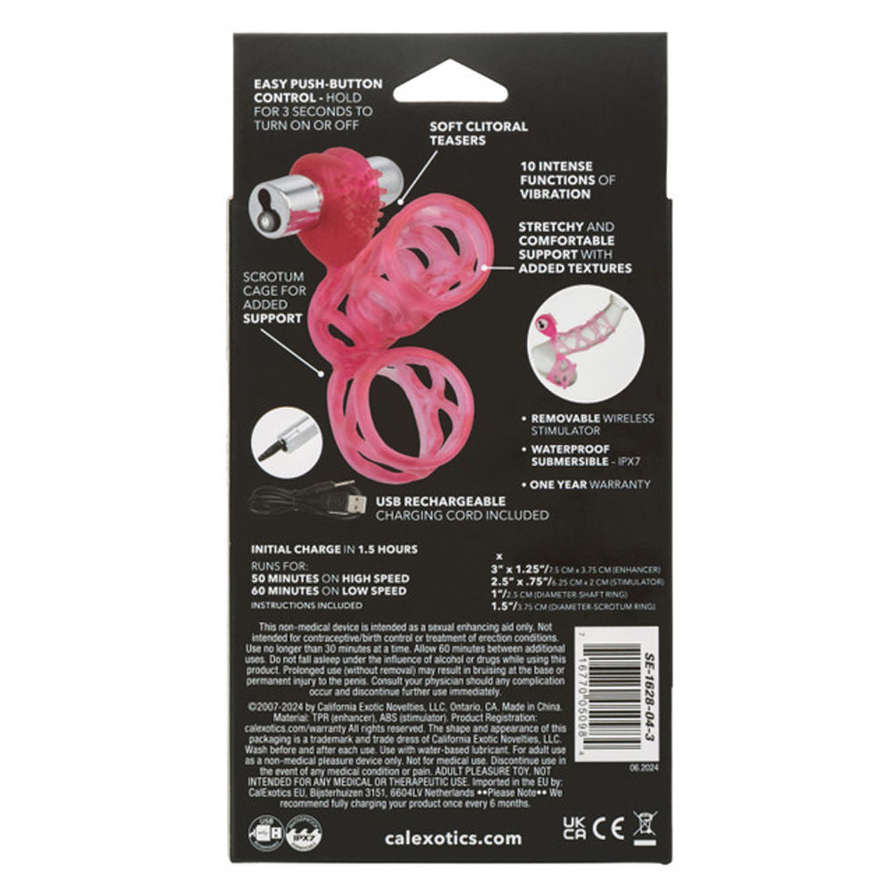 Stretchy Pink Cock Cage with Rechargeable Scrotum Stimulator Cages
