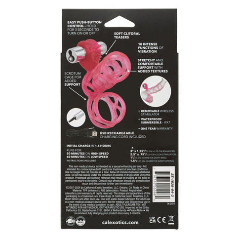 Stretchy Pink Cock Cage with Rechargeable Scrotum Stimulator Cages