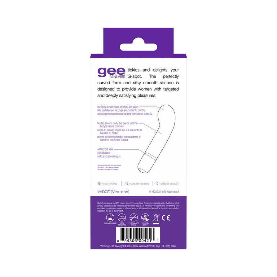 Gee Mini Vibrator Indigo G-Spot Stimulator Silicone > Sex Toys For Ladies > G-Spot Vibrators
