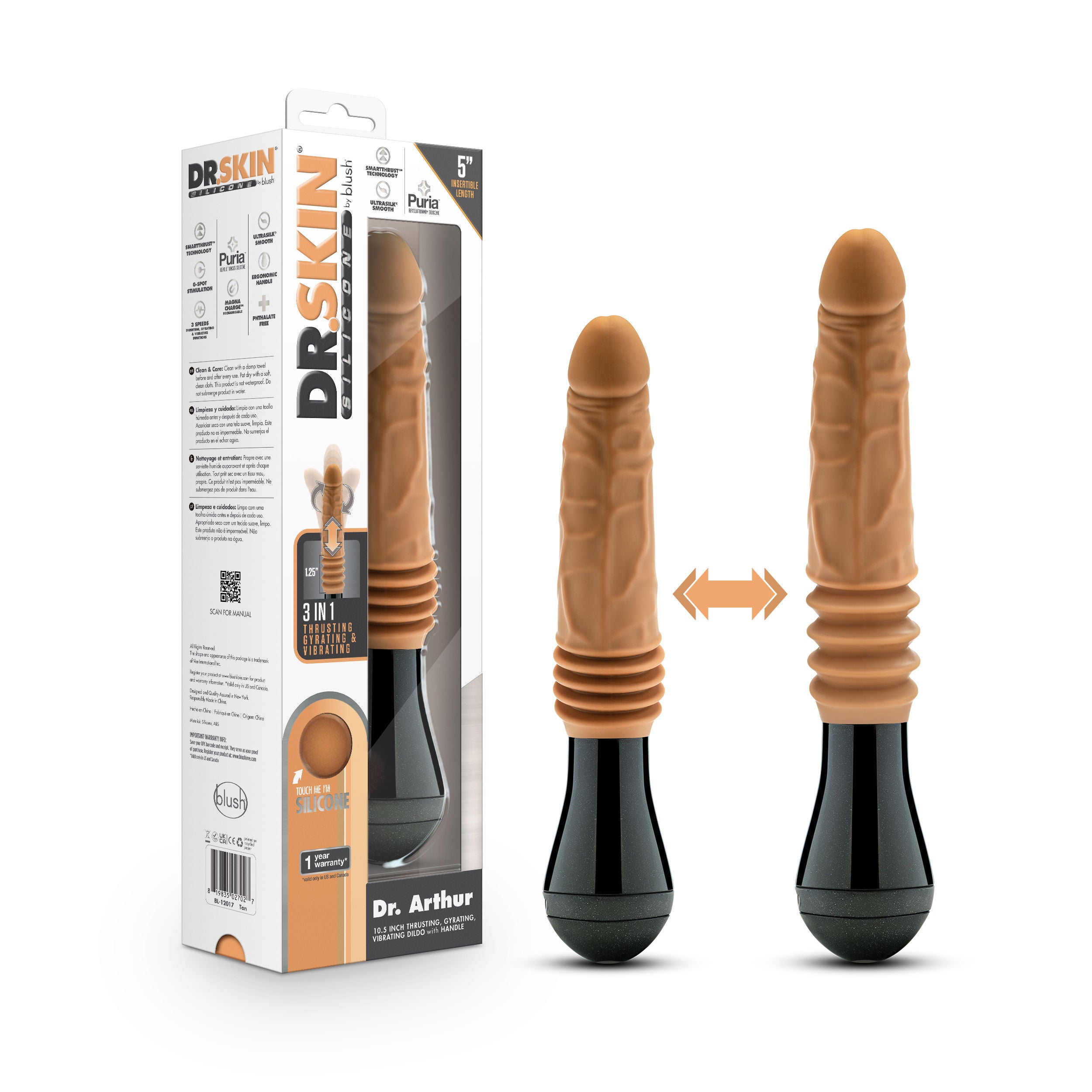 Dr. Arthur Realistic Silicone Vibrating Thrusting Dildo Tan DONGS Thrusting