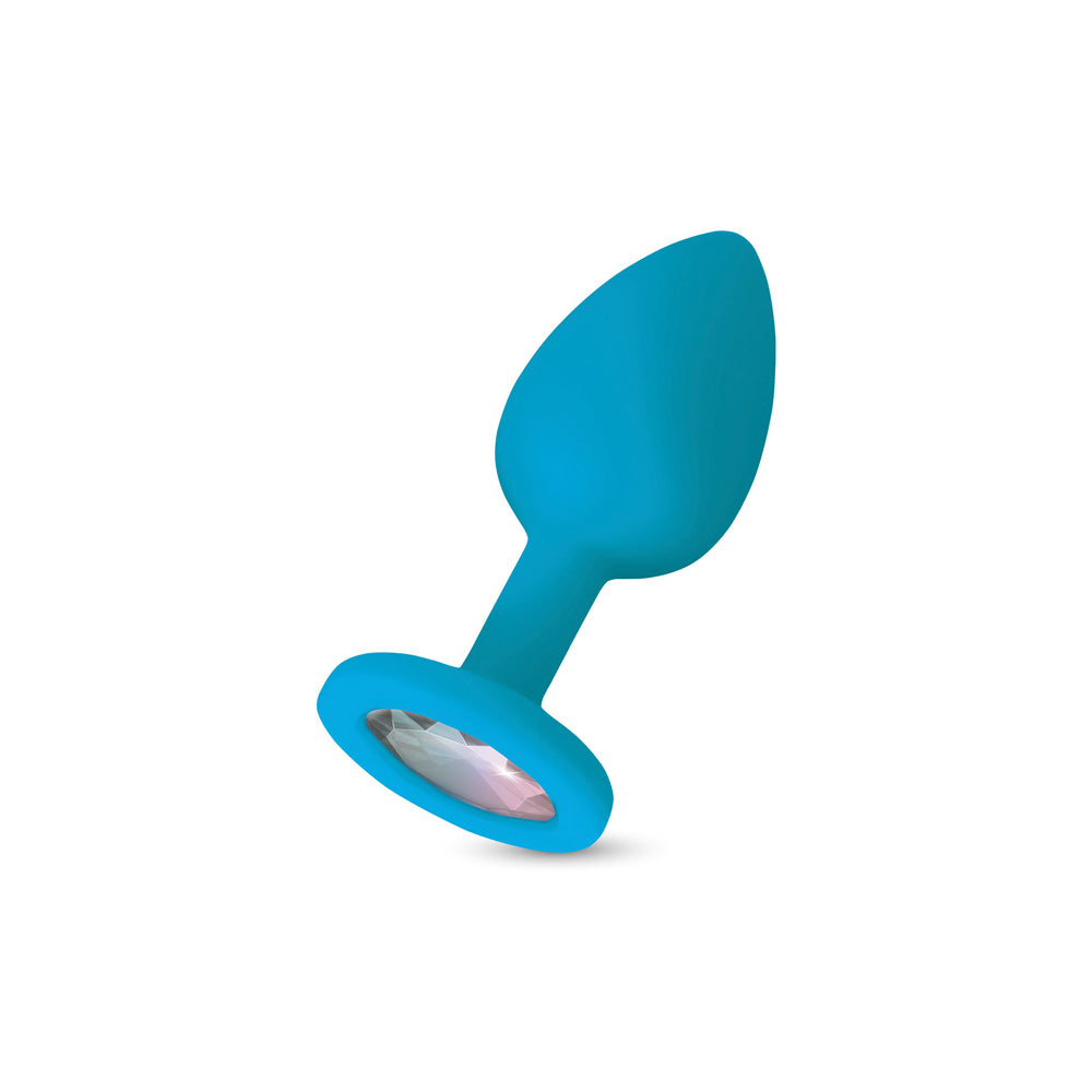 Gemma 3.76 Inch Cheeky Charms Clear Iridescent Teal Silicone Large – Vibrant Tapered Butt Plug > Anal Range > Jewel Butt Plugs
