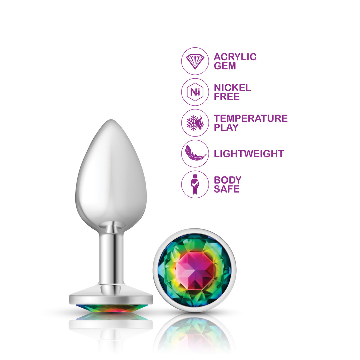 Cheeky Charms Silver Round Butt Plug with Rainbow Jewel Small (6.78cm) > Anal Range > Jewel Butt Plugs