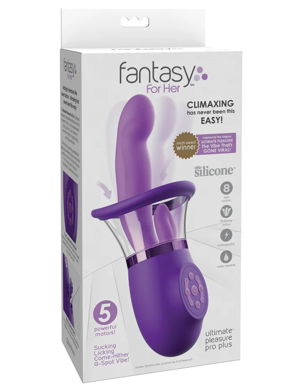 Fantasy For Her Ultimate Pleasure Pro Plus USB Rechargeable Sucking Licking and Flicking Vibrator Purple Suction Stimulator