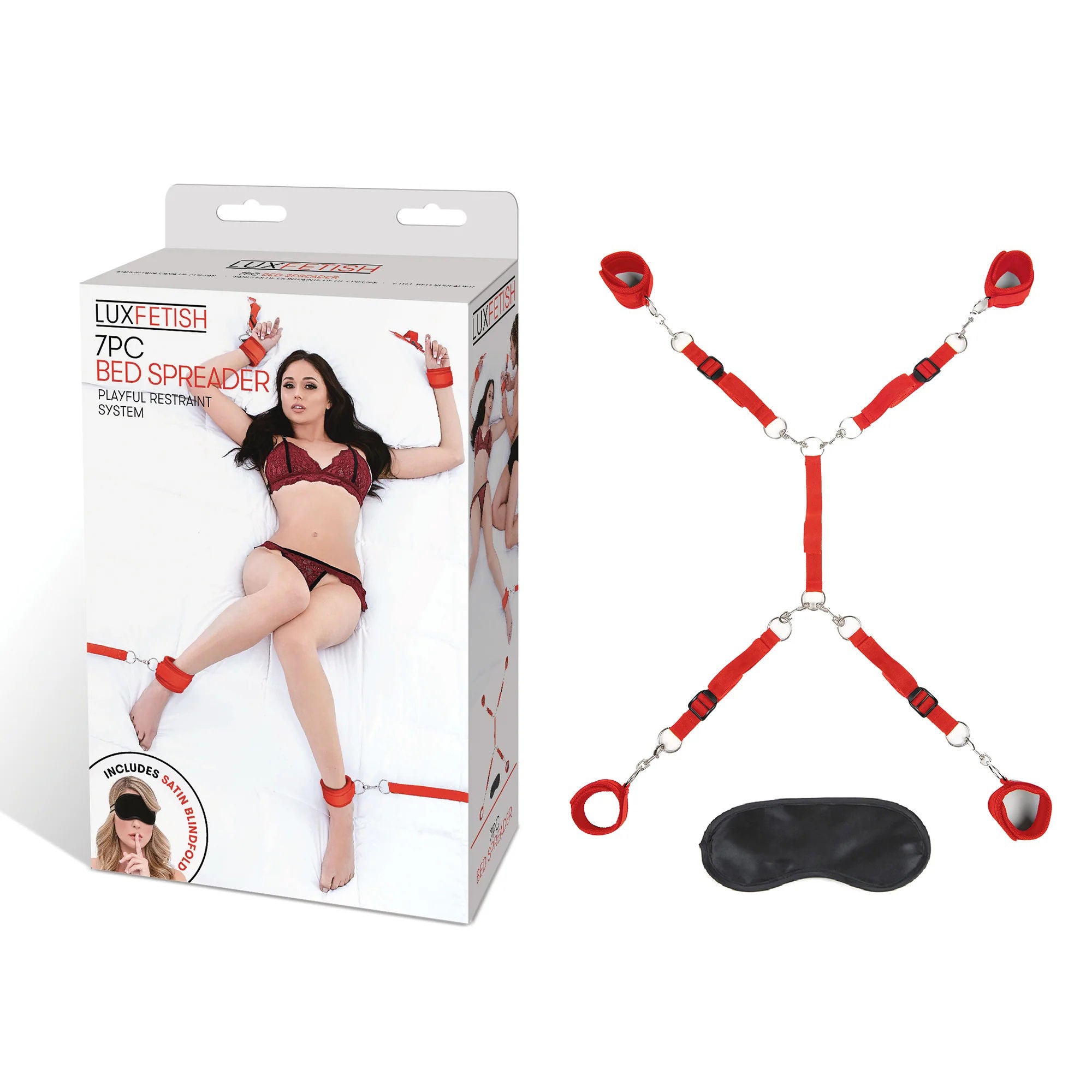 7 Piece Bed Spreader Restraint System with Adjustable Cuffs Red Secondary image