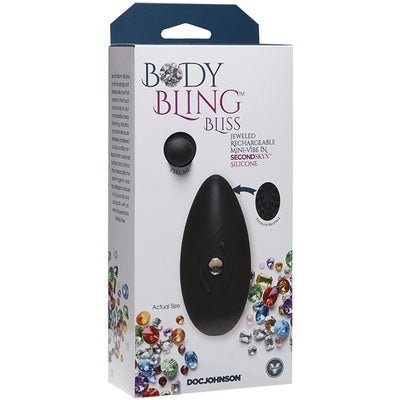Body Bling Bliss Rechargeable Mini Vibe Silver Silicone Jeweled Mini Vibrator with 8 Functions and USB Charging Black BULLETS