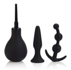 Anal Explorer Kit Body Safe Silicone Black 3 to 4.55 Inch Probes with Douche and Suction Cup Base