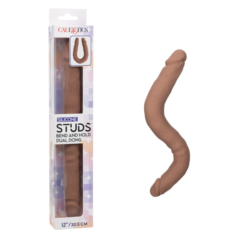 Silicone Studs Bend and Hold Dual Dong (Brown) – 12 Inch Silicone Double-Ended Dildo
