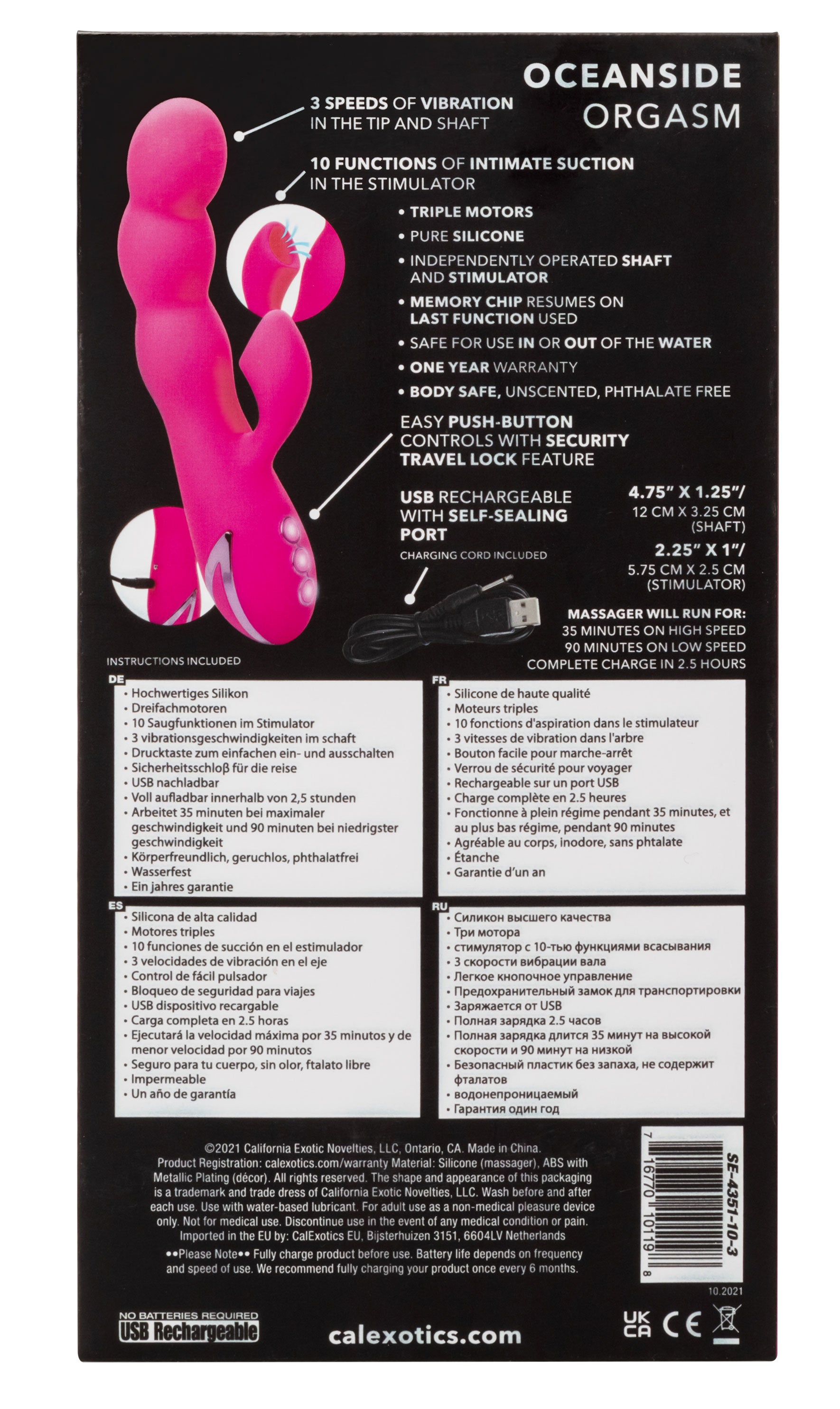 California Dreaming Oceanside Orgasm Massager with Clitoral Suction and Vibrating Functions VIBRATORS-RABBIT-MULTI
