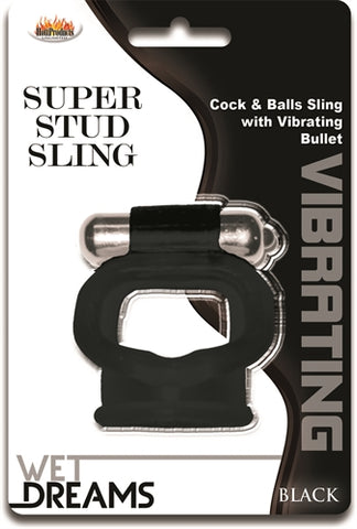 Wet Dreams Super Stud Sling Vibrating Cockring for Men Black Cock Rings Vibrating