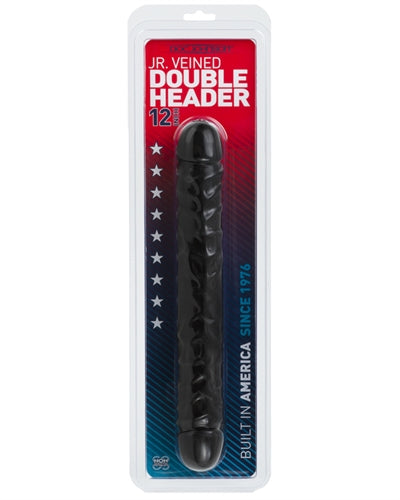 Jr Veined Double Header 12 Inch Bender Dong Black Black Double Dongs