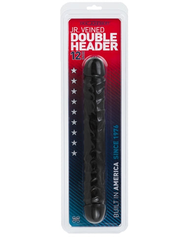 Jr Veined Double Header 12 Inch Bender Dong Black Black Double Dongs