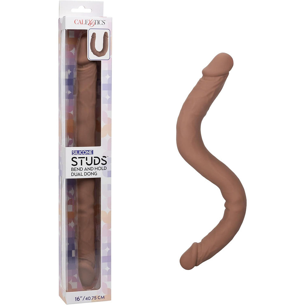Silicone Studs Bend and Hold Dual Dong (Brown) – Premium Silicone 16 Inch Dong Brown > Dildos > Double Dildos