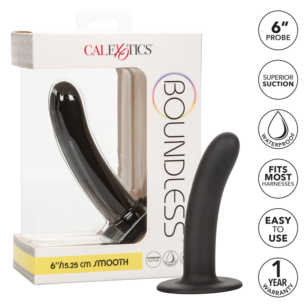 Boundless 6"/15.25cm Smooth Black Silicone Probe with Suction Cup Base > Dildos > Neutral Dildos