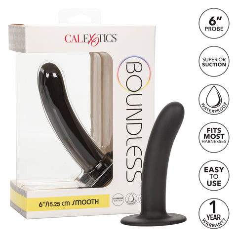 Boundless 6"/15.25cm Smooth Black Silicone Probe with Suction Cup Base Dongs Neutral