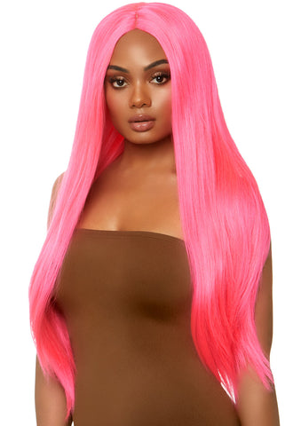 33 Inch Long Straight Pink Wig with Center Part Hair Accessory Wigs
