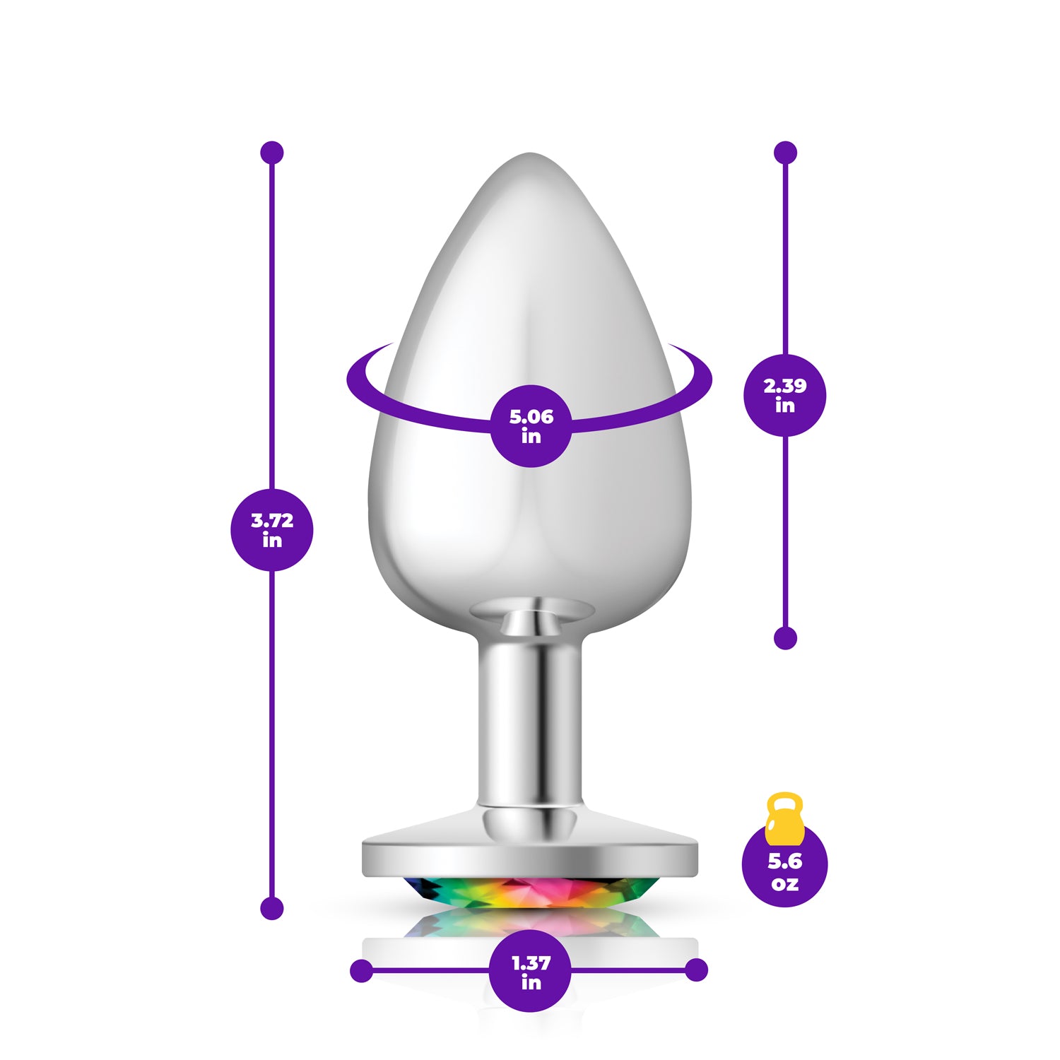 Cheeky Charms Silver Round Butt Plug with Rainbow Jewel Large > Anal Range > Jewel Butt Plugs