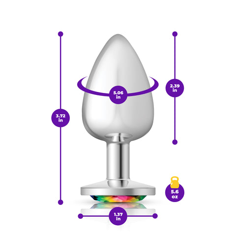Cheeky Charms Silver Round Butt Plug with Rainbow Jewel Large > Anal Range > Jewel Butt Plugs