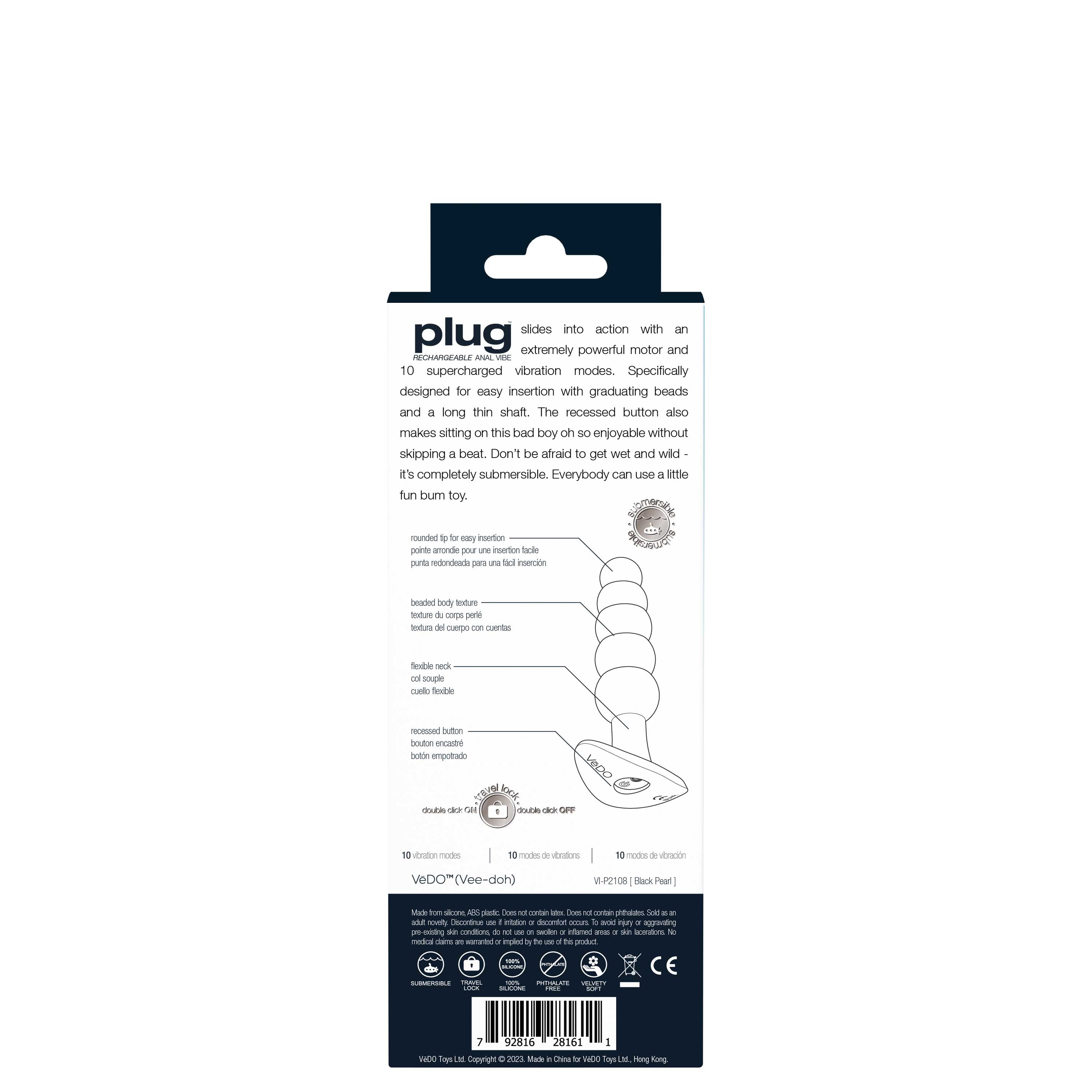 Anal Plug Vibrator with 10 Modes Black Pearl > Anal Range > Vibrating Butt Plugs