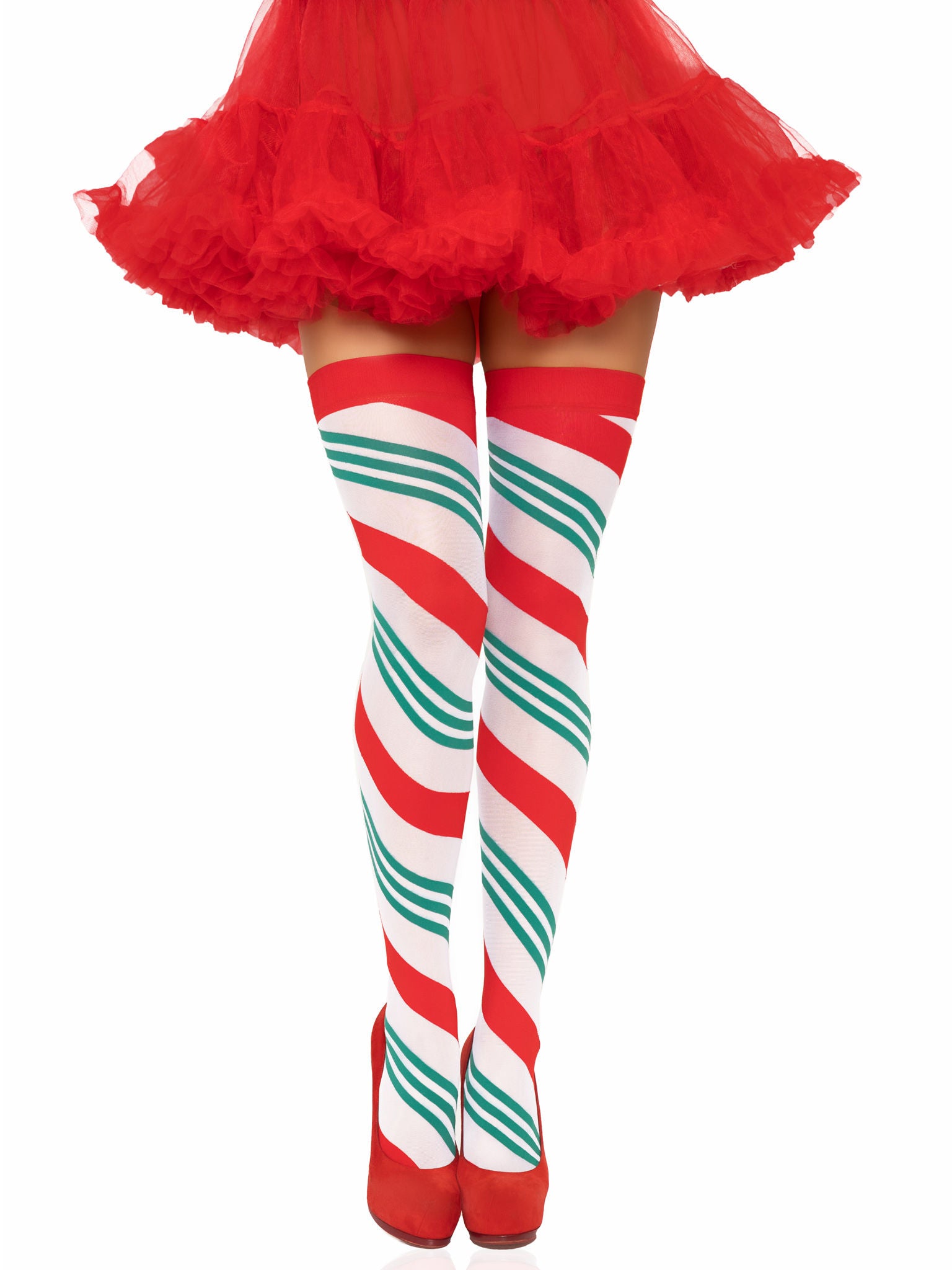 Holiday Ribbon Thigh High (Swirl) – Festive Patterned Stockings Multi One Size > Clothes > Hosiery > Stockings Main image